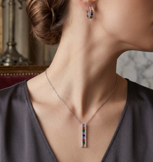 Ensemble zircon élégant argenté